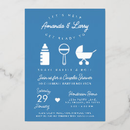 Blue Shake Rattle and Roll Baby Dusche Folieneinladung