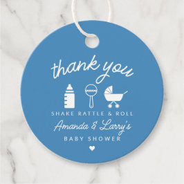 Blue Shake Rattle and Roll Baby Dusche Geschenkanhänger