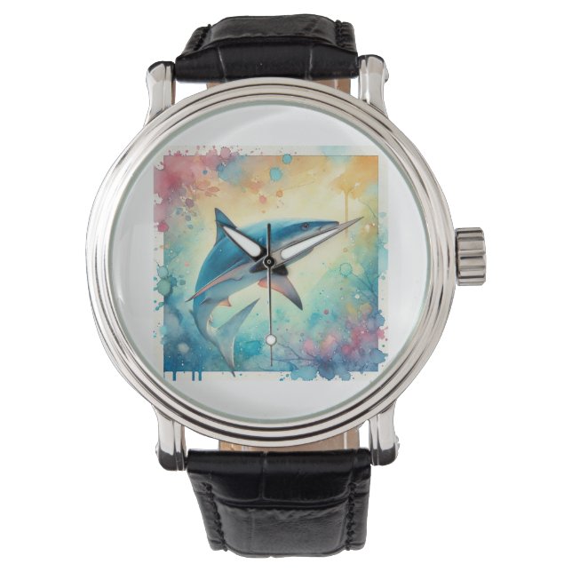 Blue Shark 070824AREF119 - Watercolor Armbanduhr (Vorderseite)