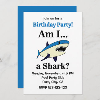Blue Shark Funny Birthday Party Einladung