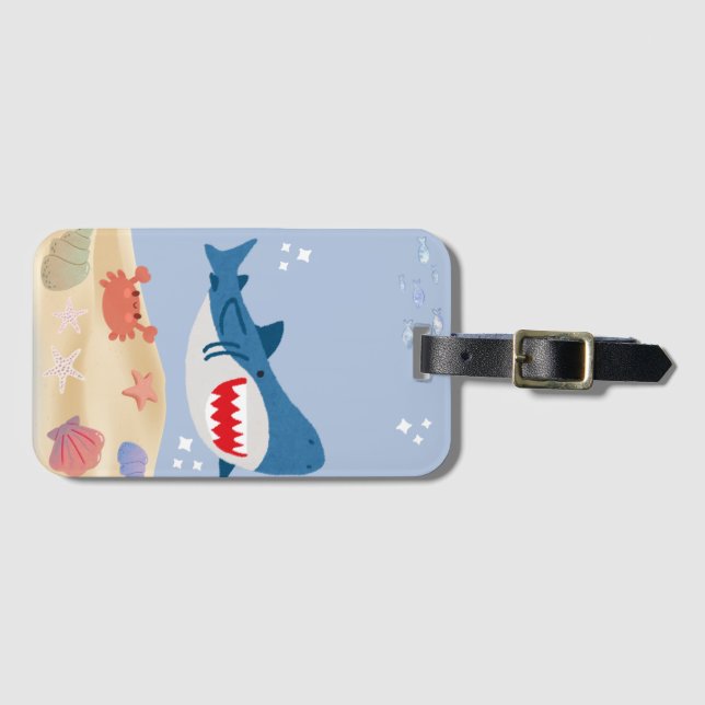 Blue shark luggage tag gepäckanhänger (Vorderseite (Horizontal))