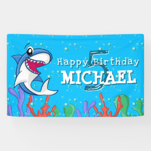 Blue Shark Niedlich Kindergeburtstag Pool Party Banner