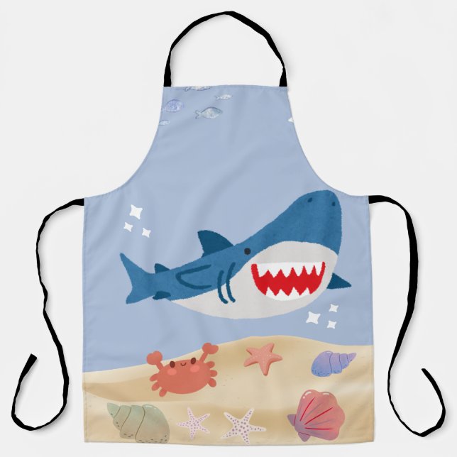 Blue Shark Ocean Theme Apron – Cute Marine Life Co Schürze (Vorderseite)