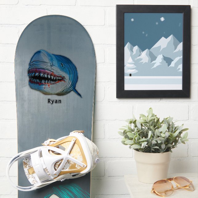 Blue Shark Terror Ocean Marine Animal Cartoon Name Aufkleber (Snowboard)