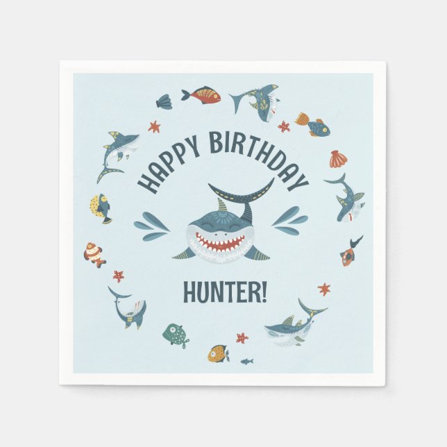 Blue Shark Themed Geburtstagsparty Napkins Serviette (Vorderseite)
