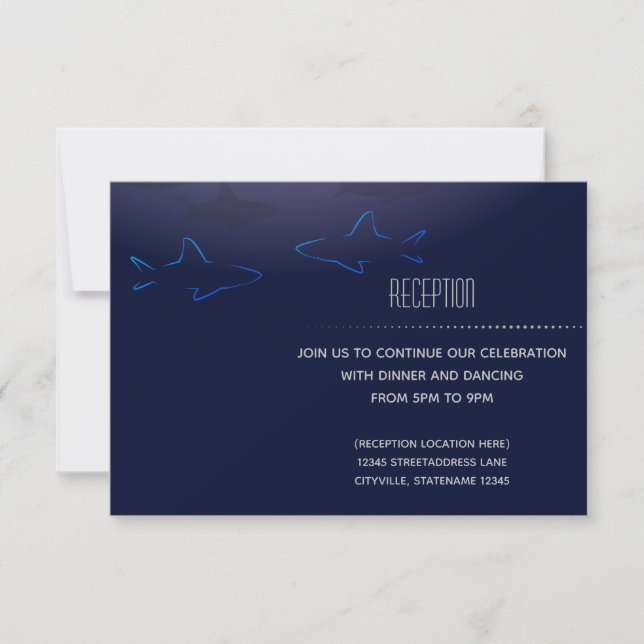 Blue Shark Wedding Reception Information Card Einladung (Vorderseite)