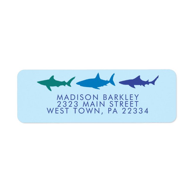 Blue Sharks Niedlich Kid's Return Address Label (Vorne)