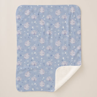 Blue Sheep Kawaii Pattern Sherpa Fleece Blanket  Sherpadecke
