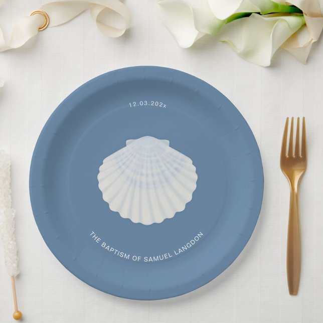 Blue shell baptism christening Paper Plate Pappteller (Von Creator hochgeladen)
