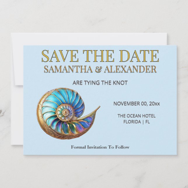 Blue Shell Save the Date Wedding Card Einladung (Vorderseite)
