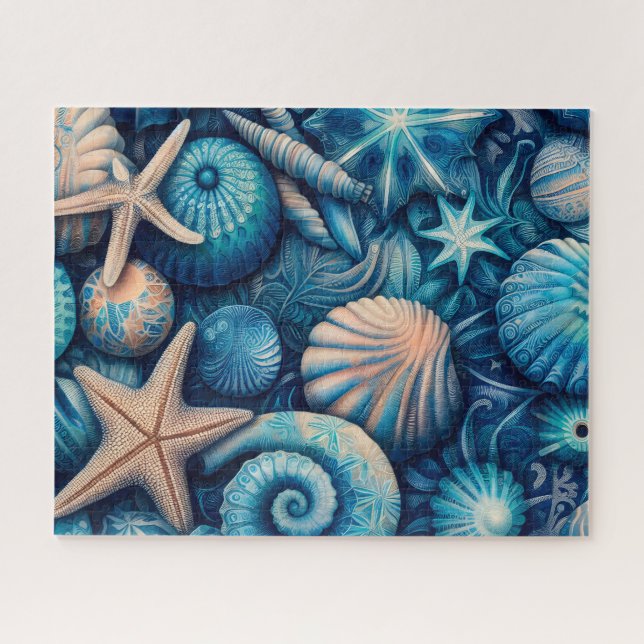 Blue Shells Beach Batik Starfish Sand Dollar Puzzle (Horizontal)
