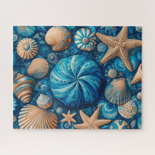 Blue Shells Beach Batik Starfish Sand Dollar Puzzle (Horizontal)