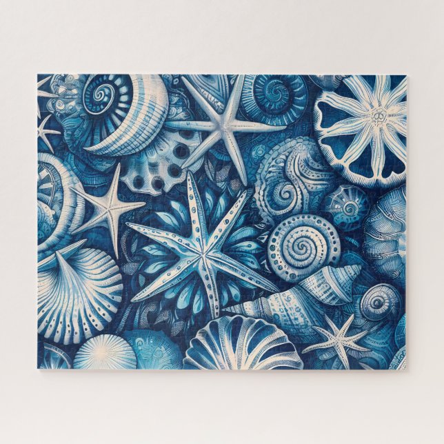 Blue Shells Beach Batik Starfish Sand Dollar Puzzle (Horizontal)