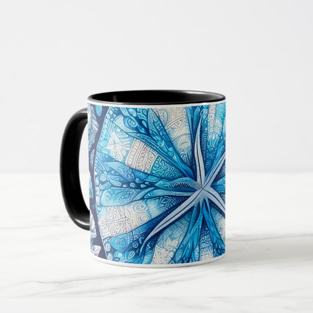 Blue Shells Beach Batik Starfish Sand Dollar Tasse (Vorderseite Links)