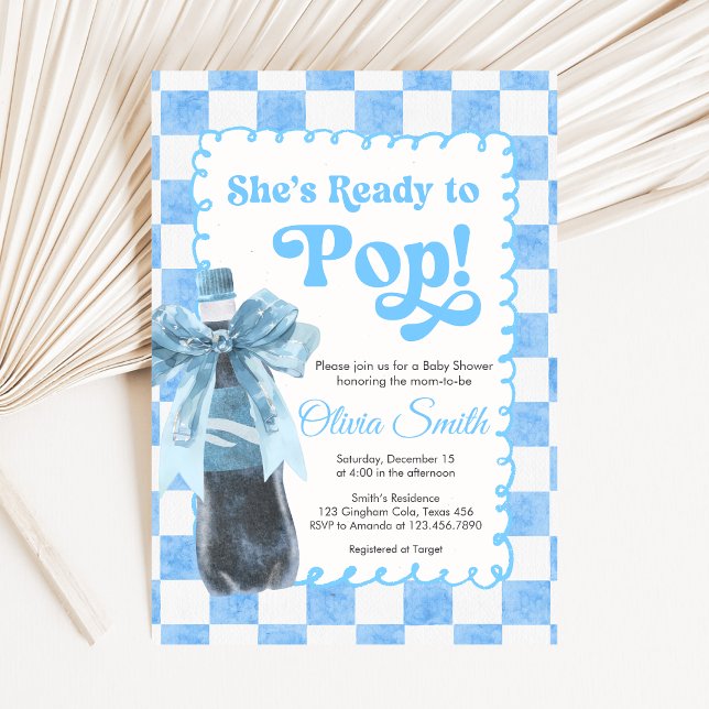 Blue She's Ready to Pop Baby Shower Invitation Einladung (Ready to Pop Cola Baby Shower Invitation)