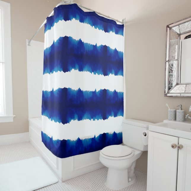 Blue Shibori Stripe Grosses Muster Duschvorhang (Beispiel)