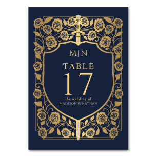 Blue Shield Medieval Fantasy Monogram Wedding Tischnummer