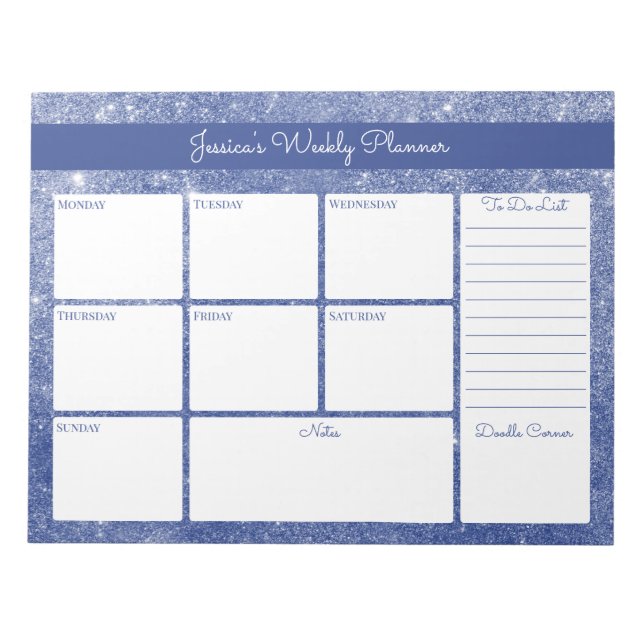 Blue Shimmer Custom Weekekly Planer und zu tun Lis Notizblock (Vorderseite)