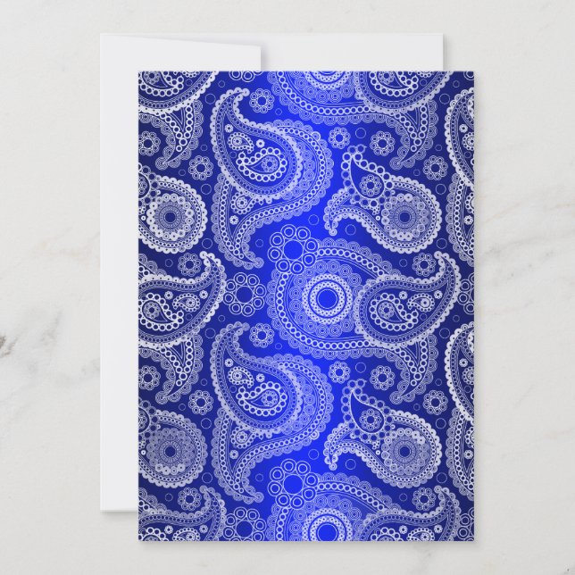 Blue Shimmer Satin & Paisley Einladung zur Hochzei (Vorderseite)