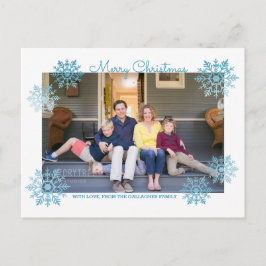 Blue Shimmering Chic Snowflake Holiday Foto Feiertagspostkarte