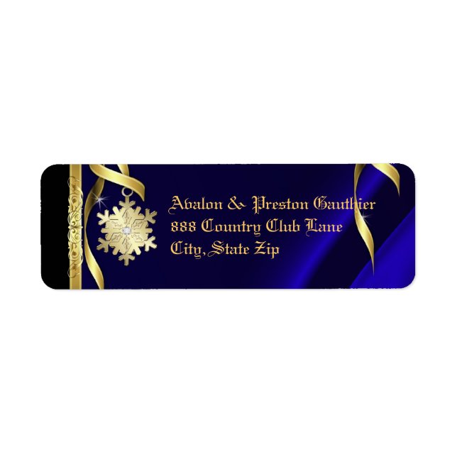 Blue Shimmering Snowflake Weihnachtsanschrift Labe (Vorne)