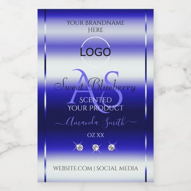 Blue Shimmery Product Labels Initials Jewels Logo Lebensmitteletikett (Einzelnes Label)