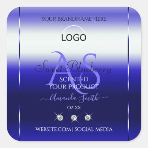 Blue Shimmery Product Labels Initials Jewels Logo Quadratischer Aufkleber