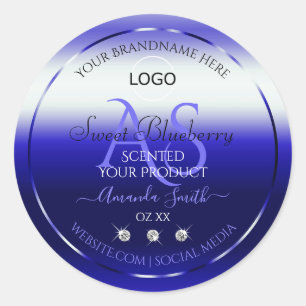 Blue Shimmery Product Labels Initials Jewels Logo Runder Aufkleber