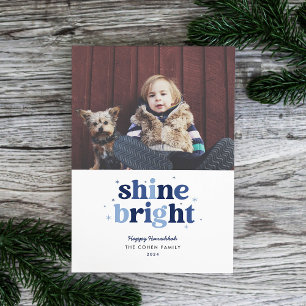 Blue Shine Bright Hanukkah Photo Card Feiertagskarte