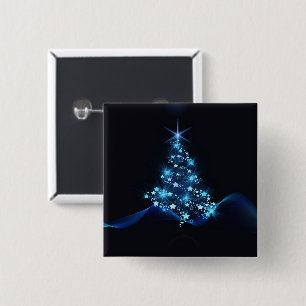 Blue Shine of Stars on Christmas Tree Dark Button