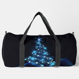 Blue Shine of Stars on Christmas Tree Dark Duffle Bag