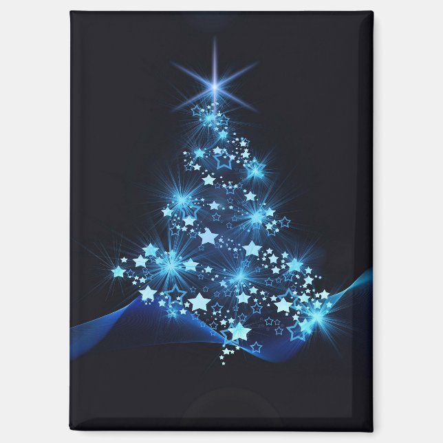 Blue Shine of Stars on Christmas Tree Dark Magnet (Vorderseite)
