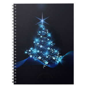 Blue Shine of Stars on Christmas Tree Dark Notizblock