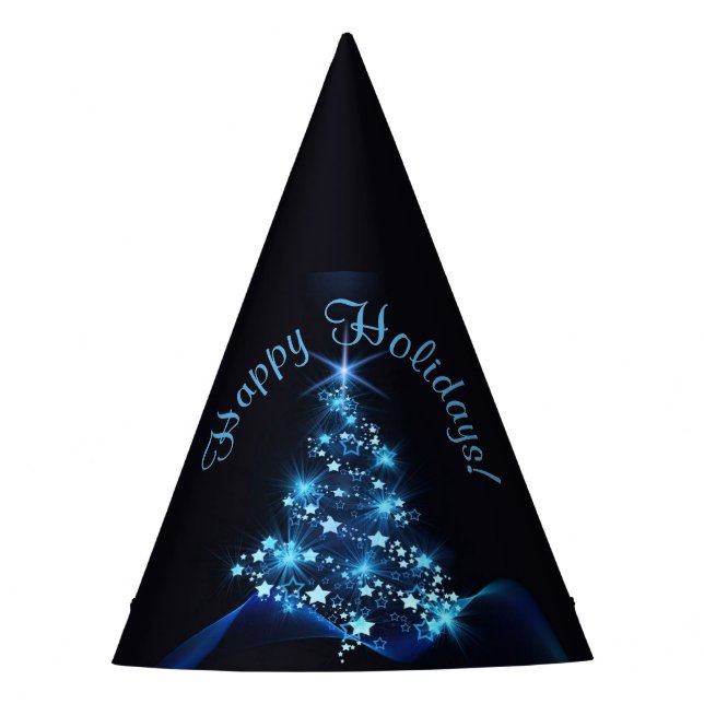 Blue Shine of Stars on Christmas Tree Dark Partyhütchen (Vorderseite)