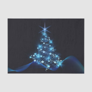 Blue Shine of Stars on Christmas Tree Dark Seidenpapier
