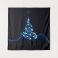 Blue Shine of Stars on Christmas Tree Dark