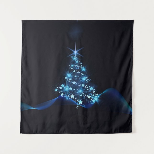 Blue Shine of Stars on Christmas Tree Dark Wandteppich (Vorderseite)