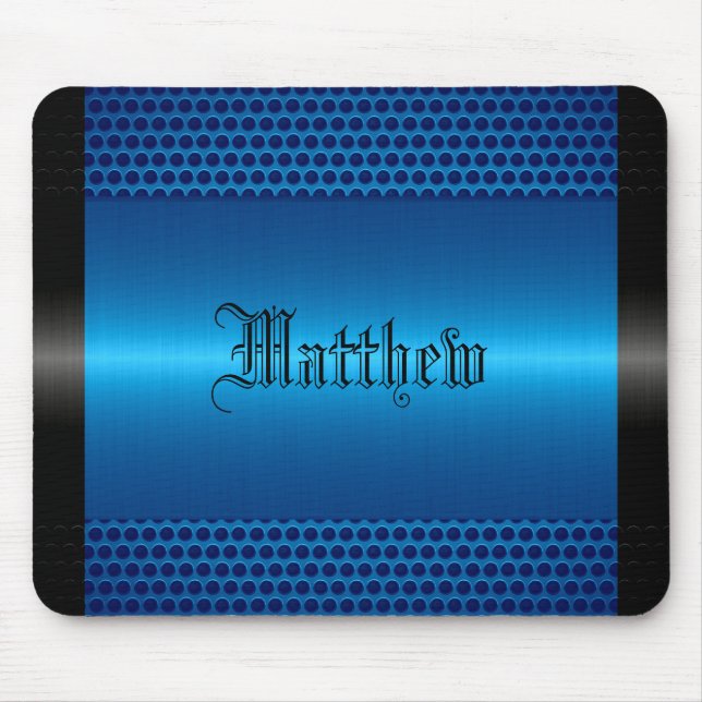 Blue Shiny Stainless Steel Metal Look Mousepad (Vorne)