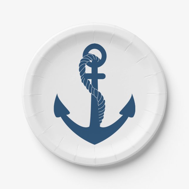 Blue Ship Anchor Wedding Beach Pappteller (Vorderseite)