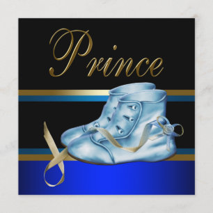 Blue Shoes Black Gold Crown Prince Baby Dusche Einladung