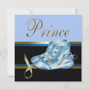 Blue Shoes Black Gold Crown Prince Baby Dusche Einladung
