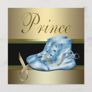 Blue Shoes Gold Crown Prince Baby Dusche Einladung