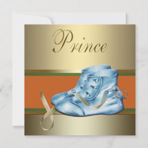 Blue Shoes Gold Crown Prince Baby Dusche Einladung