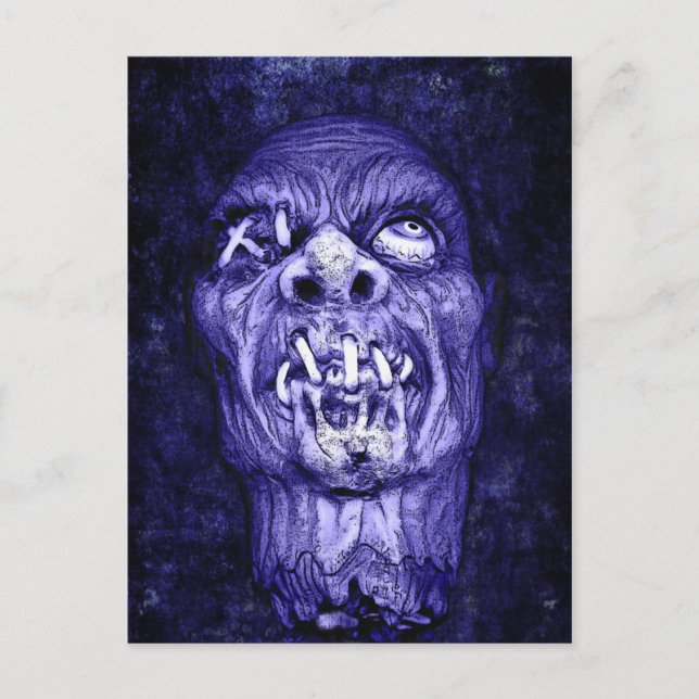 Blue Shrunken Head Zombie Postkarte (Vorderseite)