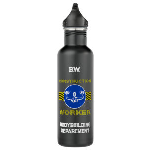 Blue Sign Construction Worker Female Bodybuilder Edelstahlflasche