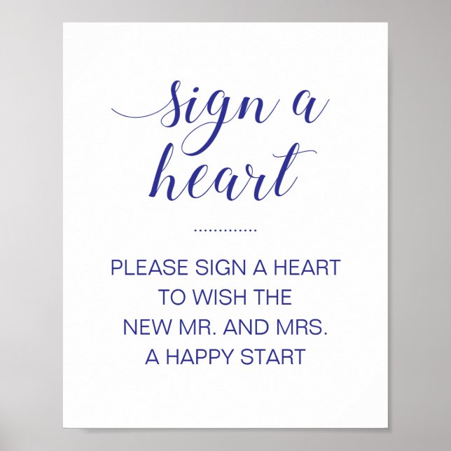 Blue Sign Heart Drop Wedding Guest Book Sign Poster (Vorne)
