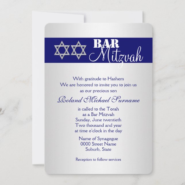 Blue silber Bar mitzvah Feiern #5 Einladung (Vorderseite)