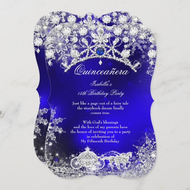 Blue silber Quinceanera 15. Winter Wonderland Einladung (Vorne/Hinten)