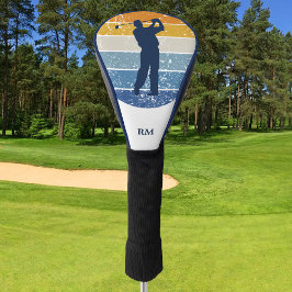 Blue Silhouette Golfer auf Retro Strip Golf Headcover