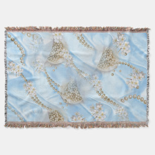Blue Silk & Ivory Champaign Pearls Decke